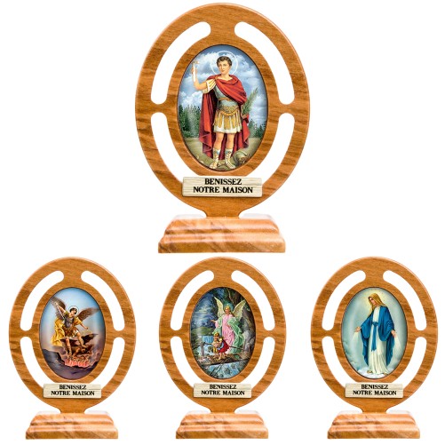 Chevalet en bois d olivier a poser H. 7 cm avec resine, plusieurs saints.