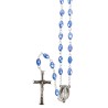 Chapelet grains semi-cristal 7 mm, chaîne argentée, croix Christ, 40 cm au cœur, dispo en plusieurs couleurs.