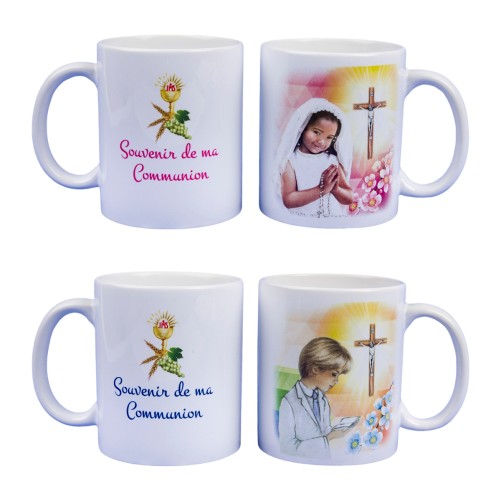 Mug blanc en ceramique texte: Souvenir de ma communion H.9.5 Ø 8 cm.