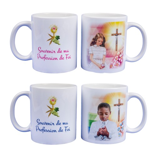 Mug blanc en ceramique texte: Souvenir de ma profession de foi H.9.5 Ø 8 cm.