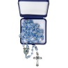 Chapelet grains semi-cristal avec strass, Ø 5 mm sur chaîne longueur au cœur 35 cm croix avec Christ plus boîte