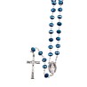 Chapelet grains verre facetté 9 mm, chaîne argentée, croix avec Christ, 33 cm au cœur, plusieurs couleurs.