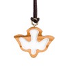 Pendentif en bois d'olivier colombe peinte en blanc H. 2 cm avec cordon 70 cm.