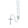 Chapelet grains œil de chat facettés 5 mm, chaîne argentée, croix avec Christ, 33 cm au cœur. Plusieurs couleurs
