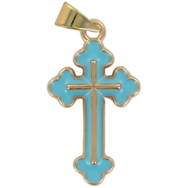 Croix de cou orthodoxe en metal couleur doree emaille H. 2,5 cm.