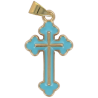 Croix de cou orthodoxe en metal couleur doree emaille H. 2,5 cm.