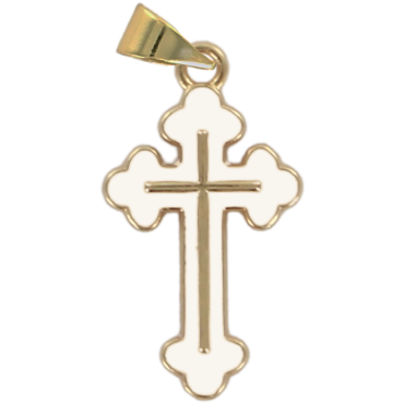 Croix de cou orthodoxe en metal couleur doree emaille H. 2,5 cm.