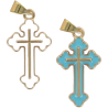 Croix de cou orthodoxe en metal couleur doree emaille H. 2,5 cm.