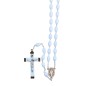 Chapelet sur chaine indécrochable grains plastique ovales Ø 8 mm, longueur au cœur 35 cm, croix avec Christ.