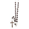 Chapelet grains en bois, Ø 8 mm, chaine couleur argentee, longueur au cœur 40 cm, croix avec Christ.