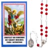 Chapelet de dévotion de saint Michel grains rouge et blanc avec notice explicative, livre en sachet individuel.