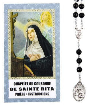 Couronne de dévotion de sainte Rita avec notice explicative, livre en sachet individuel.