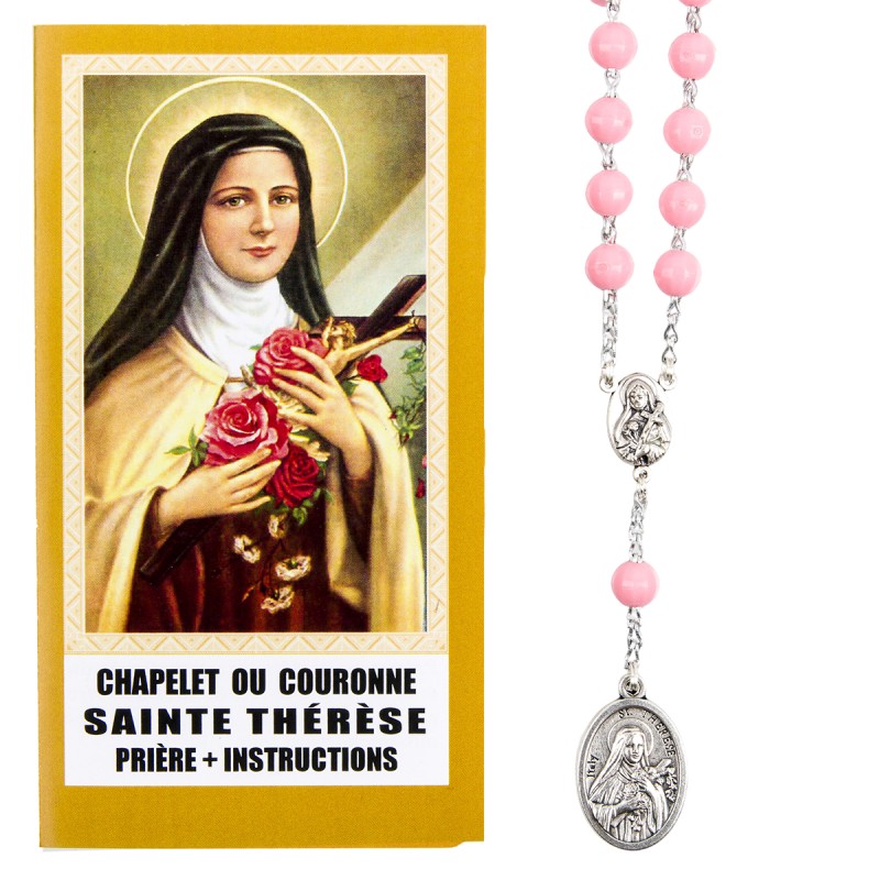 Chapelet de dévotion de sainte Thérèse avec notice explicative, livre en sachet individuel.