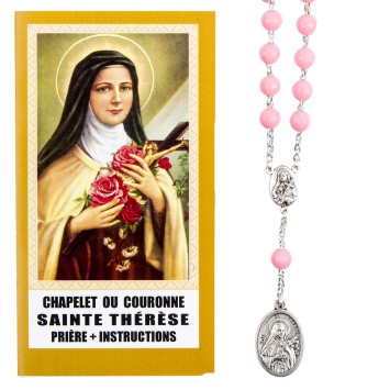 Chapelet de dévotion de sainte Thérèse avec notice explicative, livre en sachet individuel.