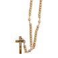 Chapelet sur corde, grains en bois 7 mm, croix en métal avec Christ, 20 cm au cœur, plusieurs couleurs.