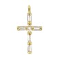 Croix de cou en metal couleur doree forme baton avec zirconium serti H. 2,3 cm.