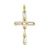 Croix de cou en metal couleur doree forme baton avec zirconium serti H. 2,3 cm.