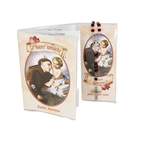 Ensemble livret du saint rosaire avec priere, chapelet parfume a la rose Ø 4 mm, longueur au cœur 24 cm.