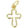 Croix de cou en metal couleur doree, arrondie et ajouree H. 1,2 cm.