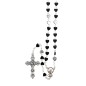 Chapelet grains en hématite forme cœur 7 mm, chaîne argentée, croix avec Christ, 30 cm au cœur.