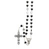 Chapelet grains en hématite forme cœur 7 mm, chaîne argentée, croix avec Christ, 30 cm au cœur.