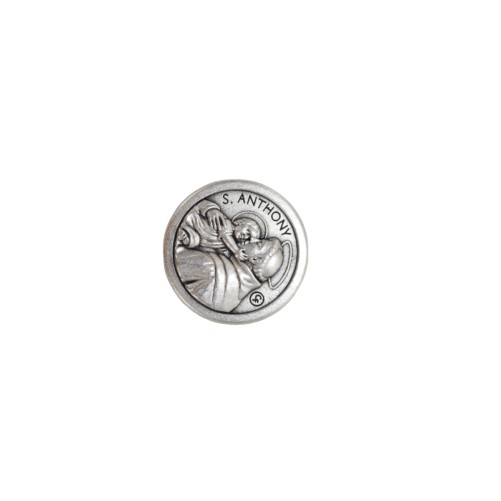 Mini plaque auto Ø 2.5 cm en metal couleur argentee. Plusieurs saints.