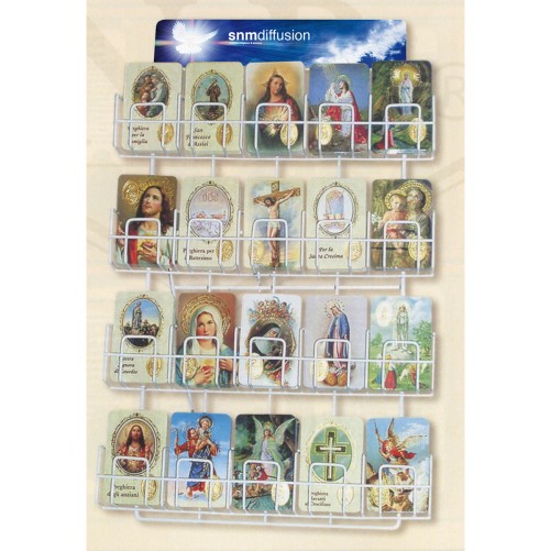 Carte prière plastifiée avec poinçon doré imitation médaille H.8.5 x 5.4 cm, plusieurs saints.