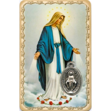 Carte médaille en métal avec prière, plastifiée – 8,5 x 5,4 cm. plusieurs saints.