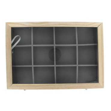 Boite présentoir en bois avec couvercle 35 x 24 x H. 5,5 cm - 12 compartiments