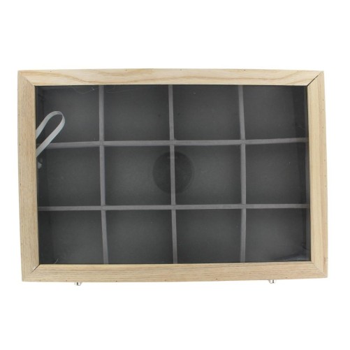 Boite présentoir en bois avec couvercle 35 x 24 x H. 5,5 cm - 12 compartiments