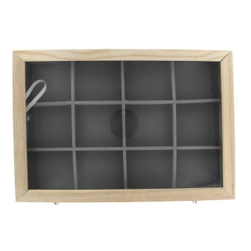 Boite présentoir en bois avec couvercle 35 x 24 x H. 5,5 cm - 12 compartiments