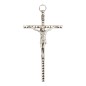 Crucifix forme carrée a facette métal couleur argentée avec Christ - H. 11 cm.