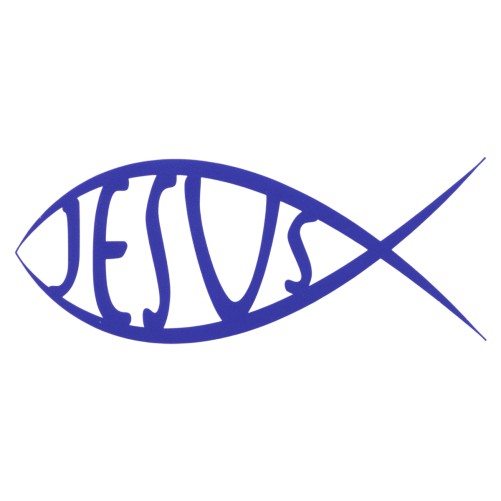 Autocollant transparent 7.5 x 15 cm poisson texte Jesus, plusieurs couleurs.