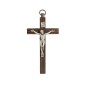 Crucifix bois foncé style palissandre avec Christ métal couleur argentée - H. 8 cm