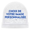 Boule a neige paillette de couleur argentee Ø 9 cm livre en boite individuelle. Personnalisable avec 2 photos.