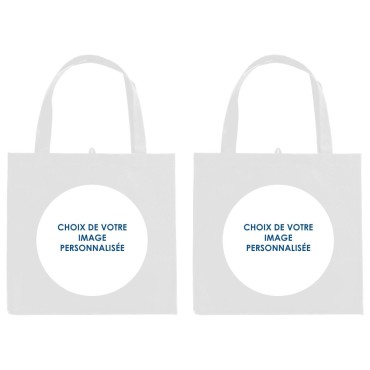Sac shopping blanc en mati-egrave-re non tiss-eacute- sublimation rectangle personnalisable H-34 x 40 cm- 2 personnalisations-