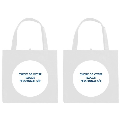 Sac shopping blanc en mati-egrave-re non tiss-eacute- sublimation rectangle personnalisable H-34 x 40 cm- 2 personnalisations-