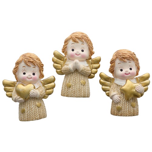 Ange magnetique en resine de couleur doree et beige, H 5.5 cm. LOT DE 3 ASSORTIS