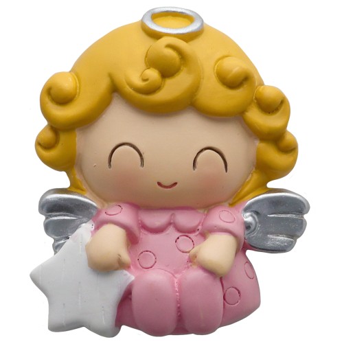 Ange magnetique de couleur rose avec etoile, H. 4.8 cm