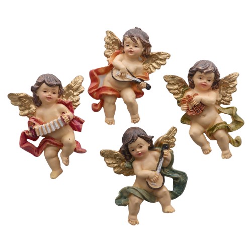 Anges musiciens magnetique, H. 6.4 cm. SERIE DE 4 ASSORTIS