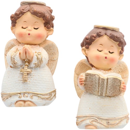 Anges a poser en resine de couleur beige, hauteur 5.5 cm. SERIE DE 2 ASSORTIS.