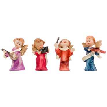 Anges en resine musiciens couleurs pastel hauteur 4 cm. SERIE DE 4 ANGES ASSORTIS