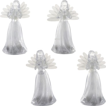 Ange gardien avec lumiere tournante hauteur 10 cm facon cristal. Boite de 12. (4 serie de 3 anges assortis).