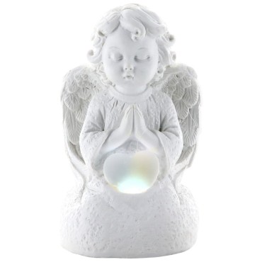 Ange assis en prière avec un cœur lumière tournante- Hauteur 9 cm