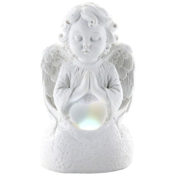 Ange assis en pière avec un coeur lumière tournante- Hauteur 9 cm