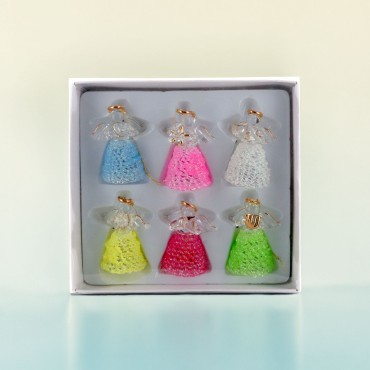 Ange en verre robe façon dentelle-Hauteur 6 cm. Série de 6 anges assortis.