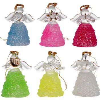 Ange en verre robe façon dentelle-Hauteur 6 cm. Série de 6 anges assortis.