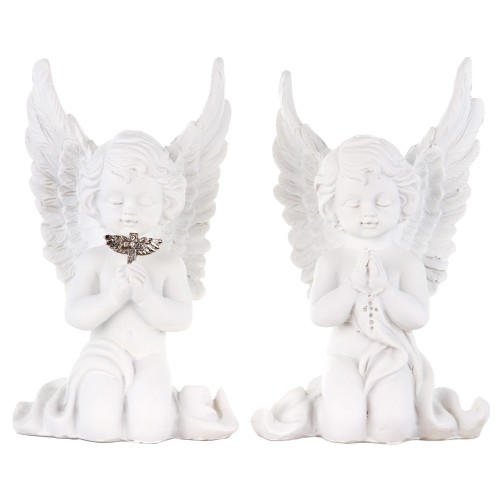 Anges en resine avec croix strass H. 17.50 cm, LOT DE 2 ASSORTIS