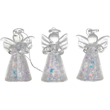 Ange en verre paillete avec etoile - Hauteur : 4,5 cm, Serie de 3 anges assortis.