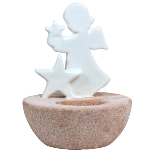 Ange et etoile en procelaine avec bougeoir H. 12 cm. LOT DE 2